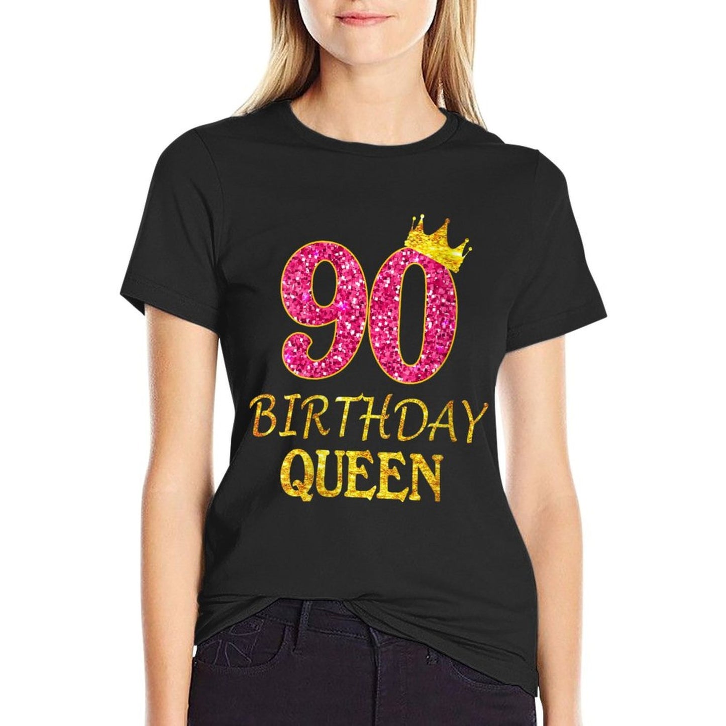 Womens 90 Years Old Birthday Queen Girl 90th Birthday Pink Vintage-inspired T-Shirt