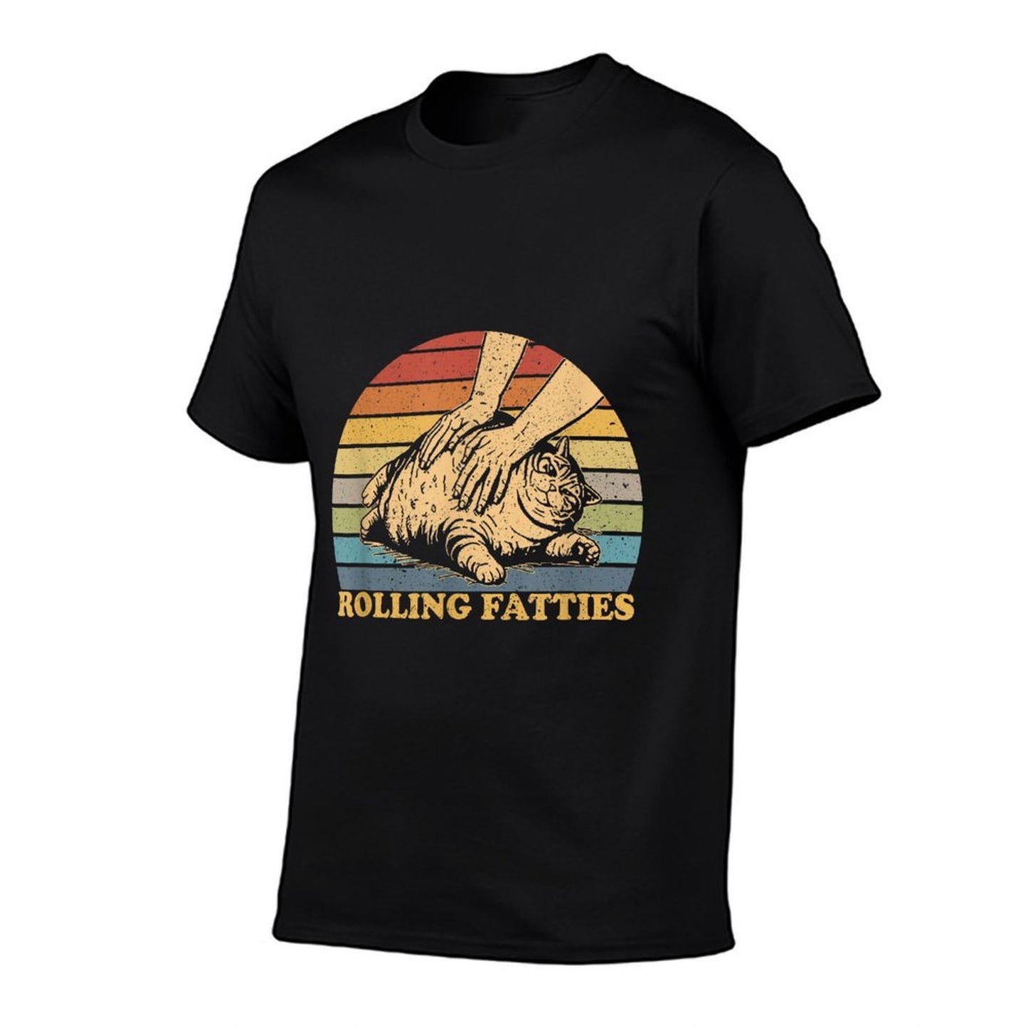 Cat Rolling Fatties Funny Unisex-Adults And Kids Black Polyester Cartoon Animal Cat Breathable T-Shirt