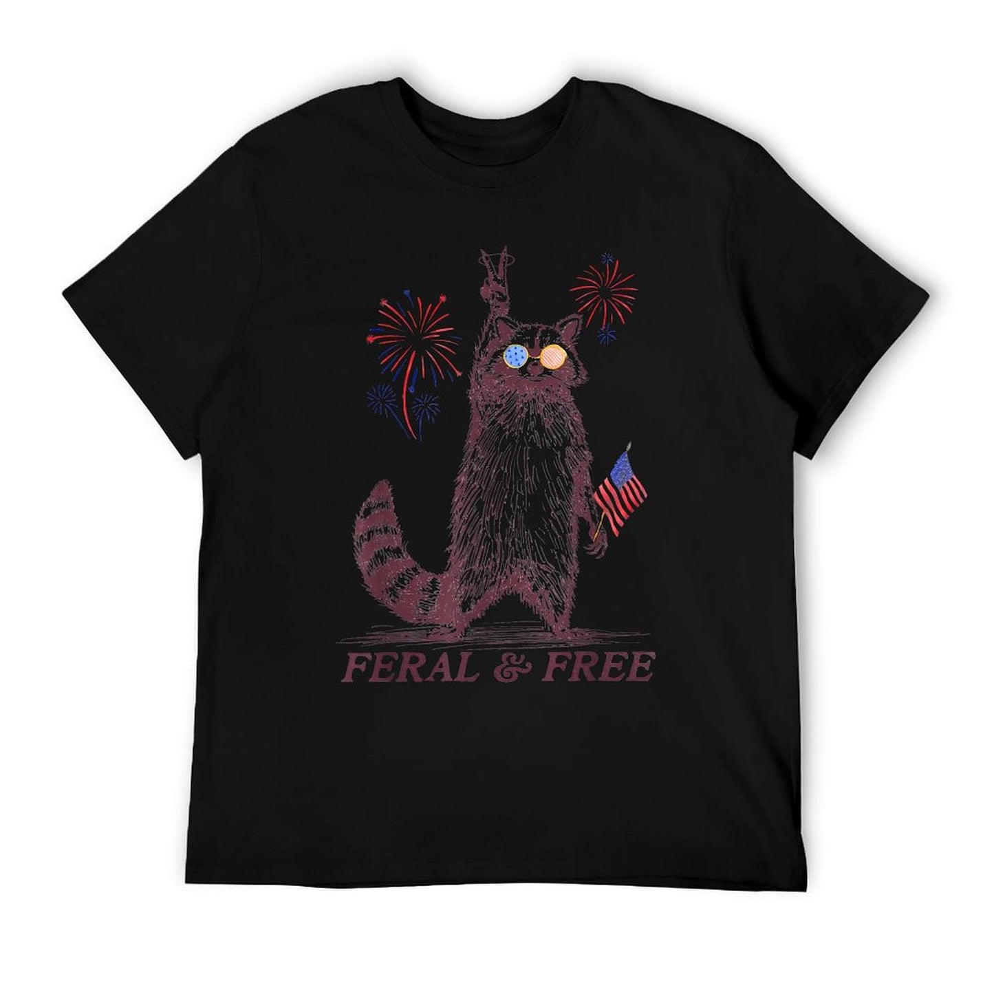 Feral & Free Funny Patriotic Racoon Feral And Free 4th July Trendy Pattern T-Shirt