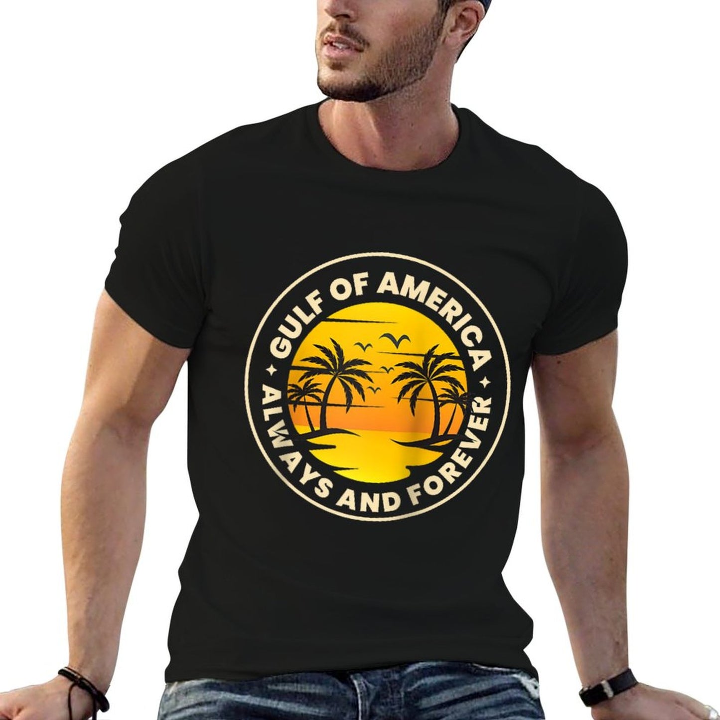 Gulf of USA America Retro Throwback Design Raglan Baseball Rolled Sleeves T-Shirt