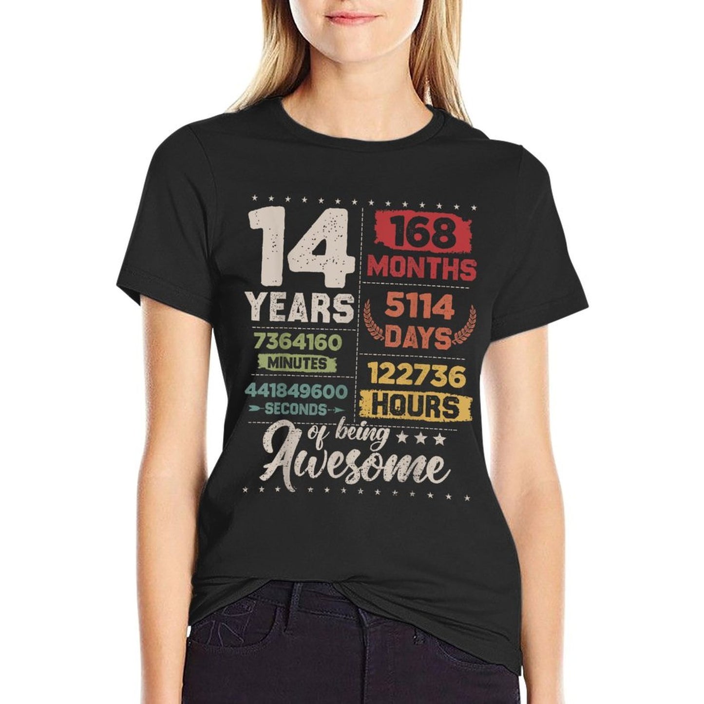 14 Years Of Being Awesome Retro Countdown 14th Birthday Affordable Price T-Shirt