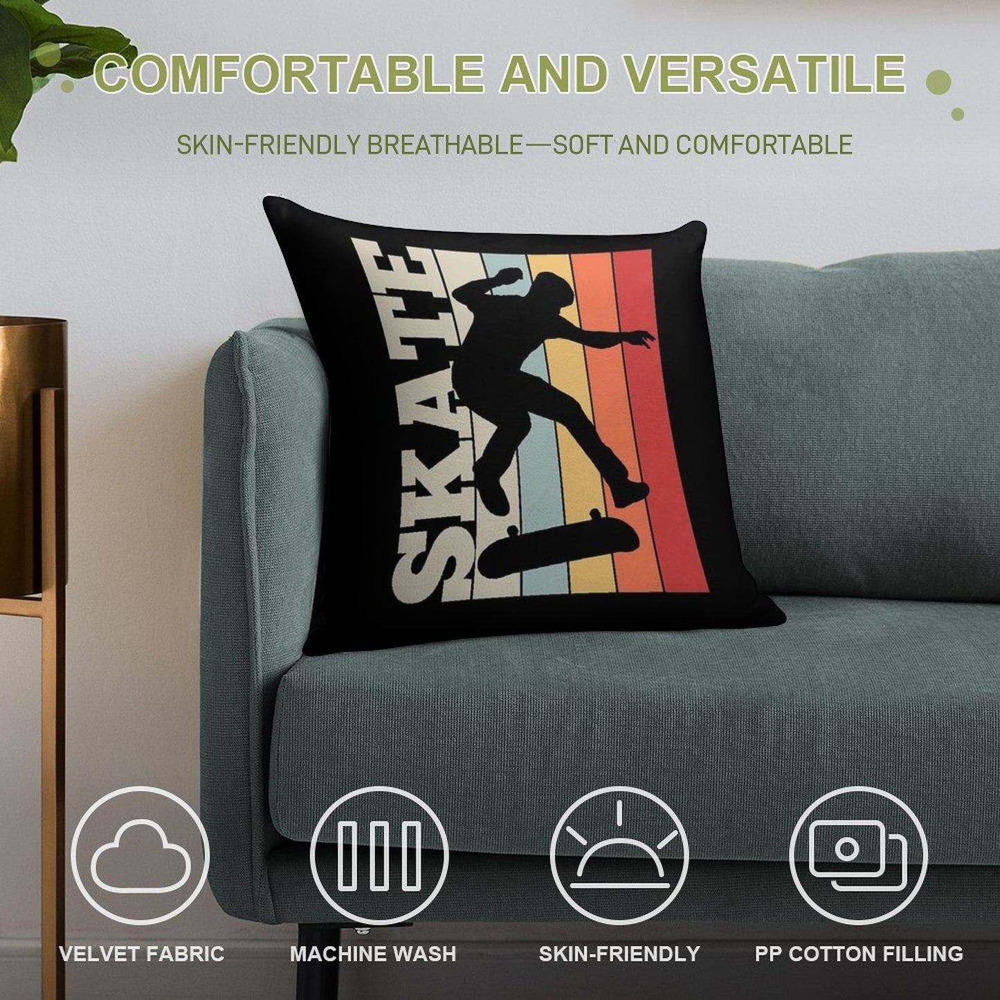 Skate Skateboard Skateboarding Retro Soft Multiple Sizes Throw Pillow