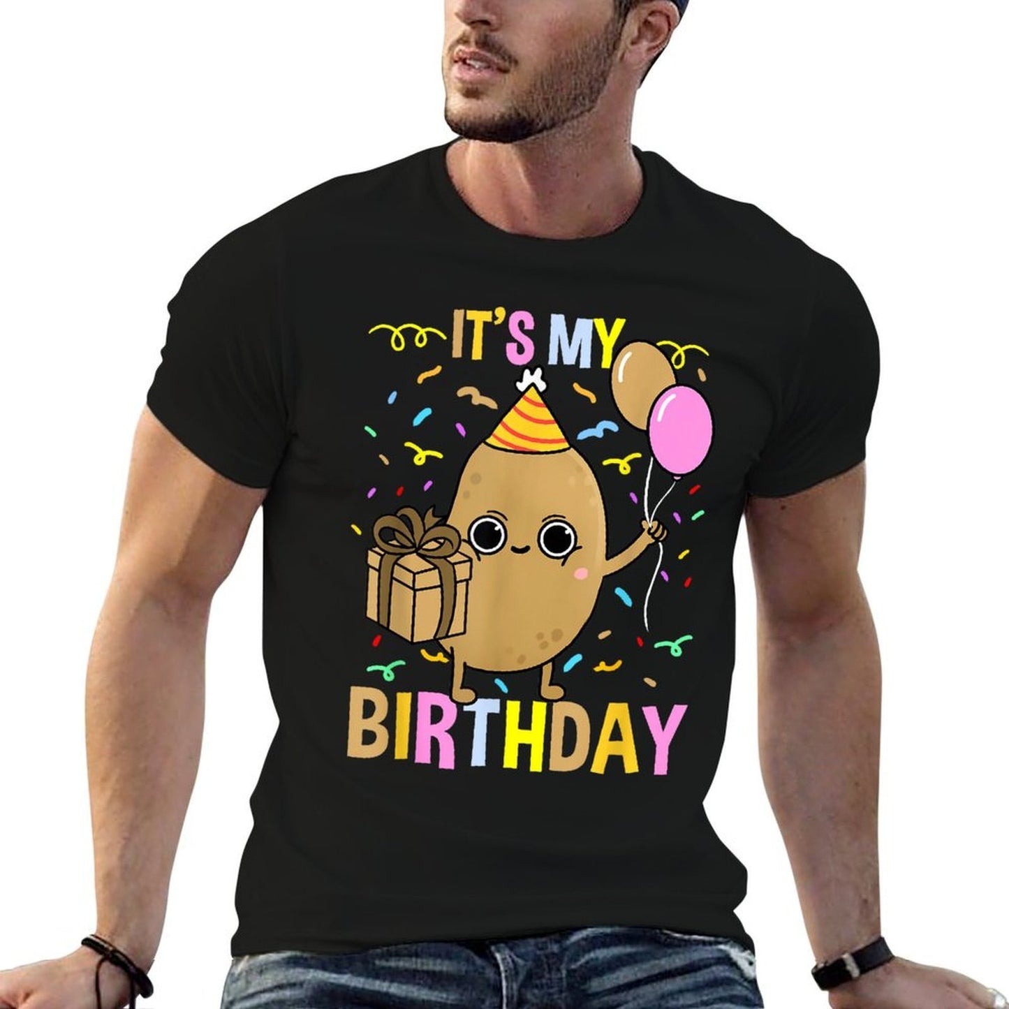 Its My Birthday Potato Fade-proof Color T-Shirt