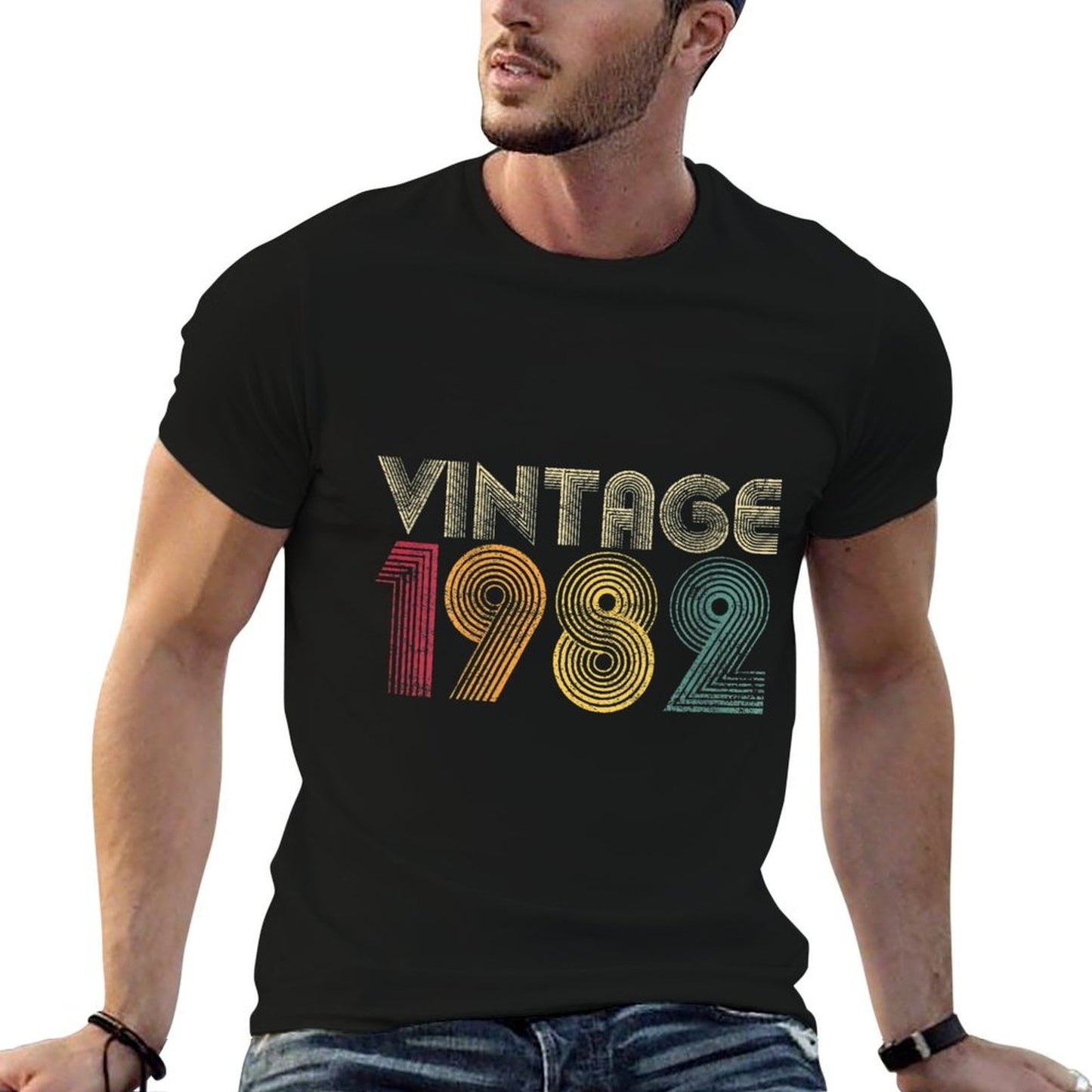 Womens Vintage 1982 40th Birthday Gift Retro 40 Years Old Ribbed Collar T-Shirt