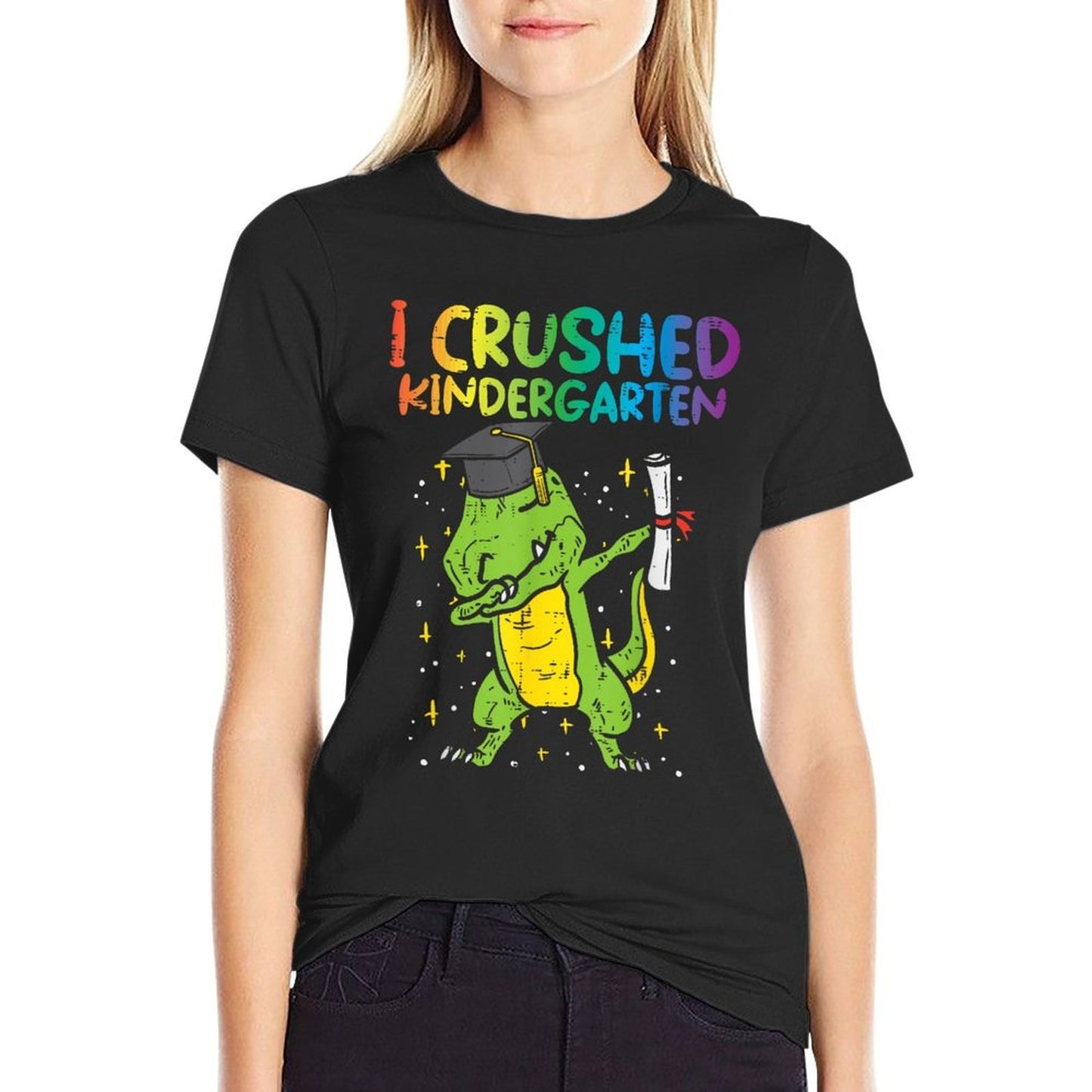 Trex Dab I Crushed Kindergarten Last Day Graduation Boy Kids Oversized Silhouette T-Shirt