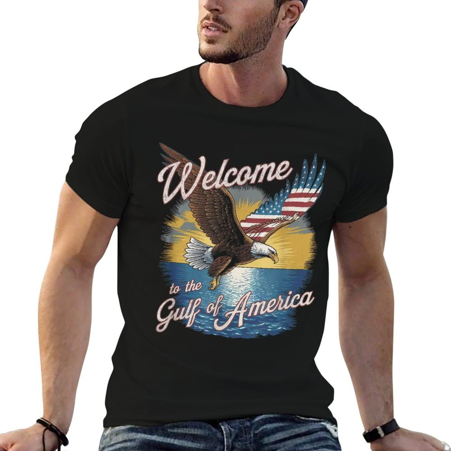 Gulf Of USA America Gift Men Women Flag Beach Heathered Texture T-Shirt