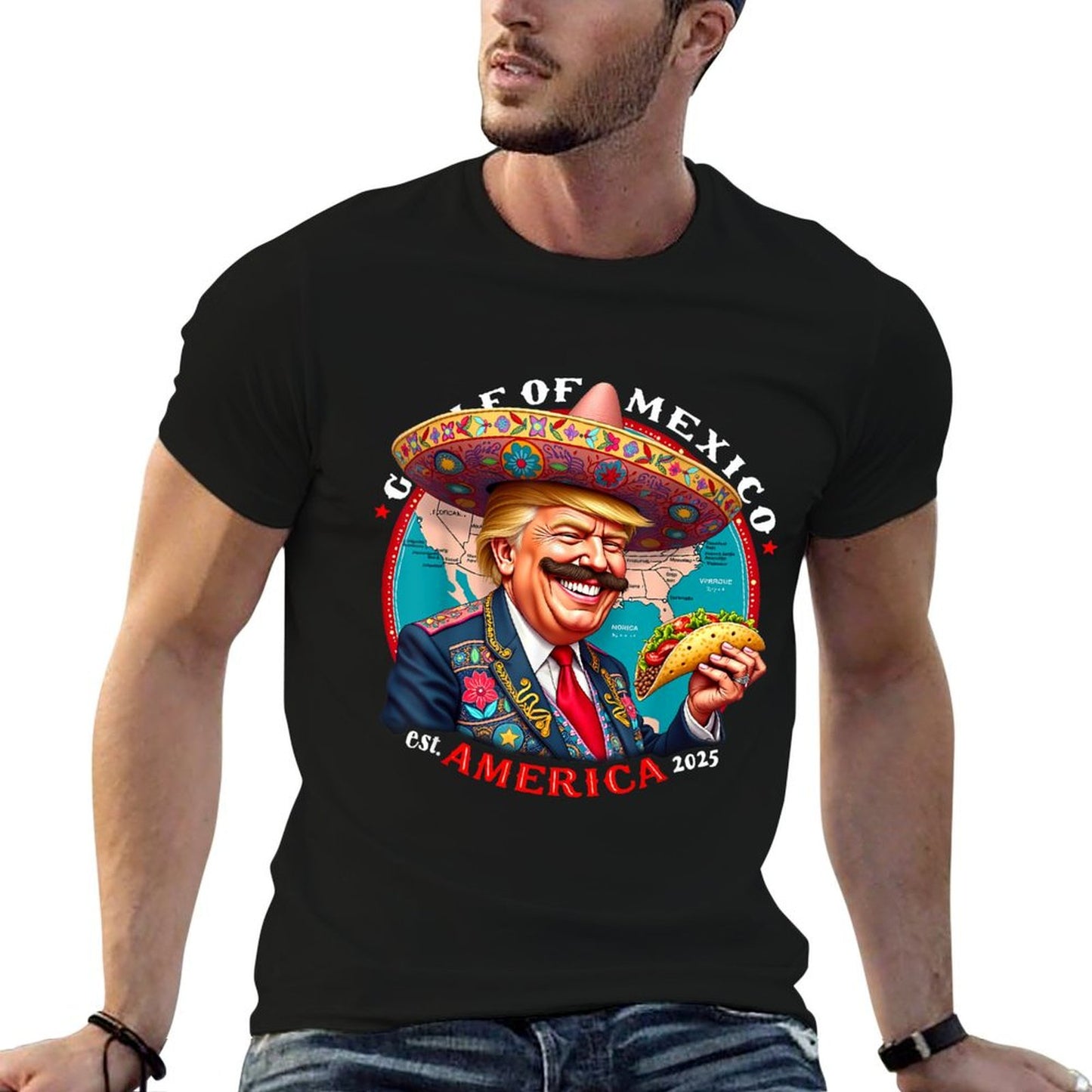 Retro Gulf Of US America 2025 American Flag Gulf Mexico Summer-ready Fabric T-Shirt