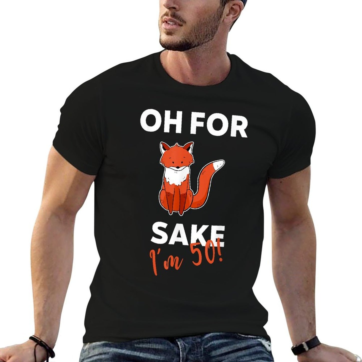 Oh For Fox Sake Funny Pun Sarcastic for 50th Birthday Heathered Texture T-Shirt