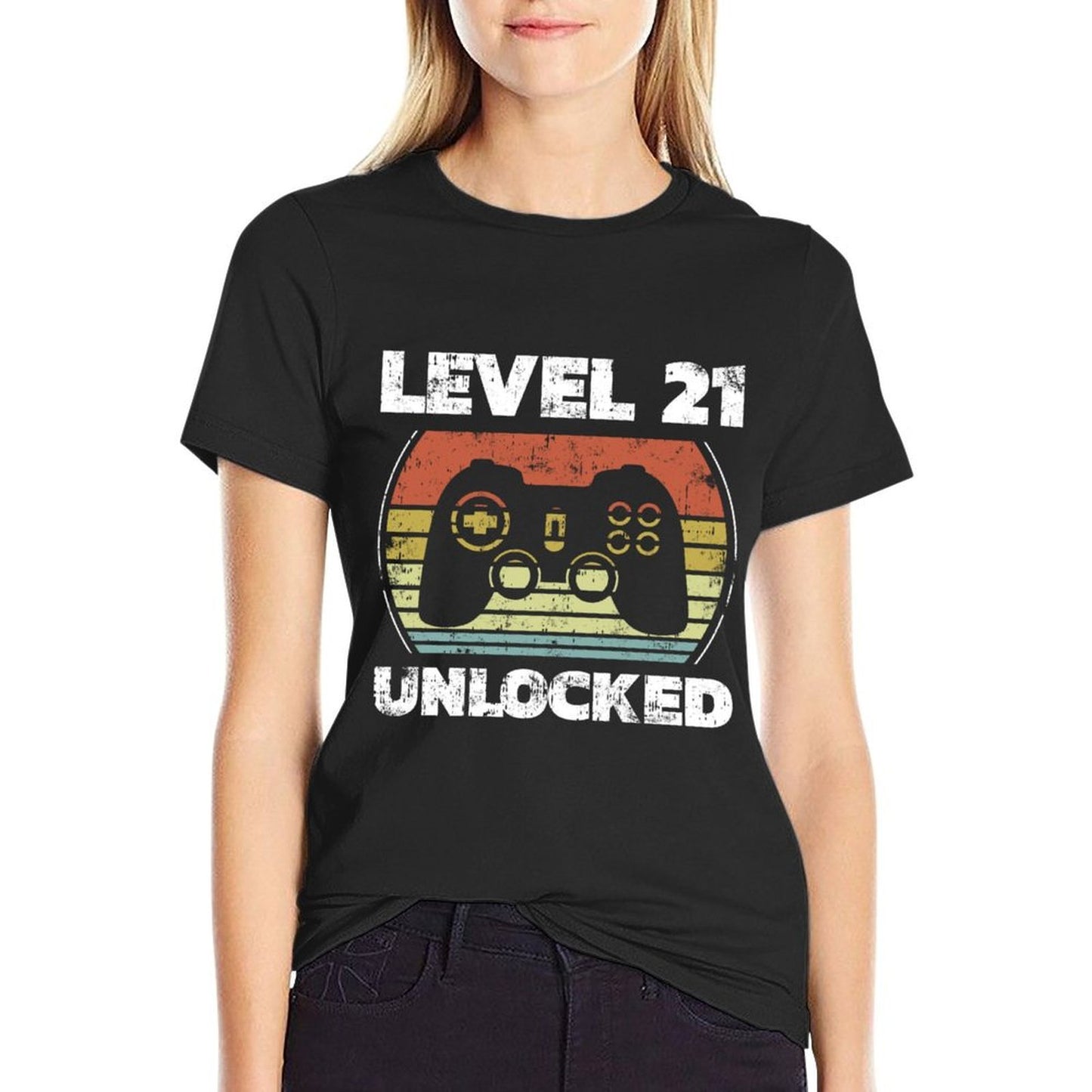 Level 21 Unlocked Funny Video Gamer 21st Birthday High-quality Stitching T-Shirt