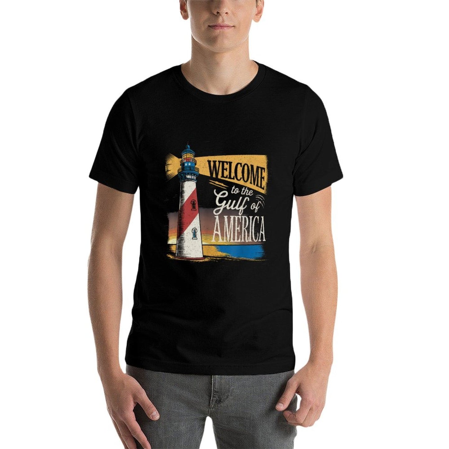 Gulf Of USA America Gift Men Women Flag Beach Tagless Design T-Shirt