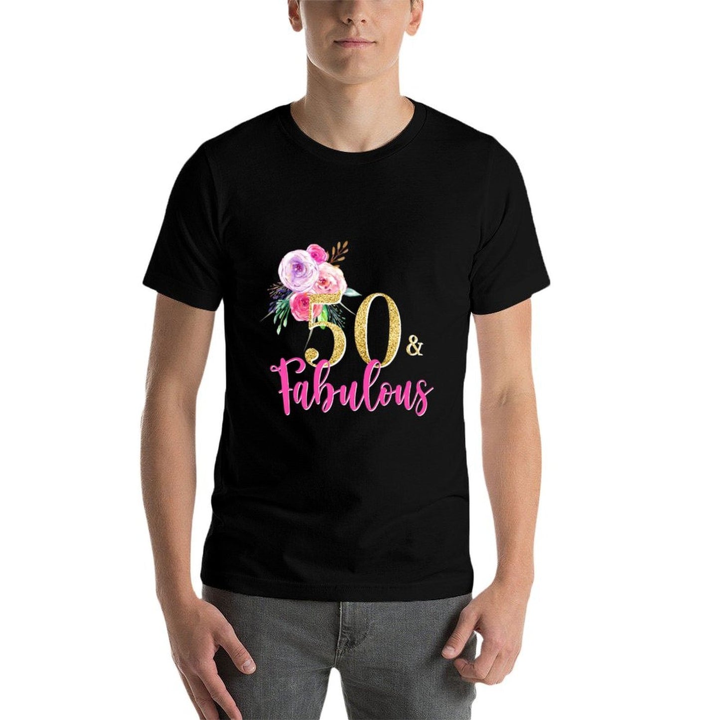 Womens Womens 50th Birthday Watercolor Flowers Cute Fabulous Premium Affordable Price T-Shirt