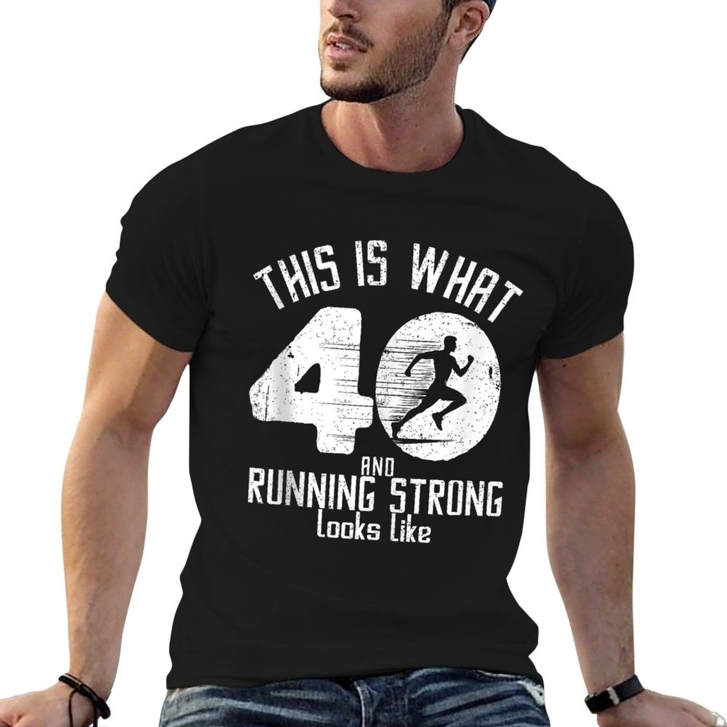 Funny Running 40th Birthday 40 Years Old I Love Running, Run Ribbed Collar T-Shirt