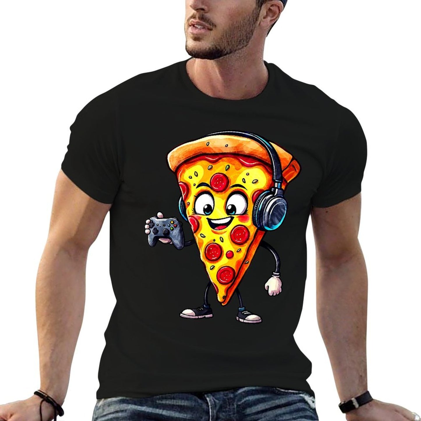 Funny Gamer Pizza Food Video Gaming Men Boys Kids Youthn Quick-drying T-Shirt
