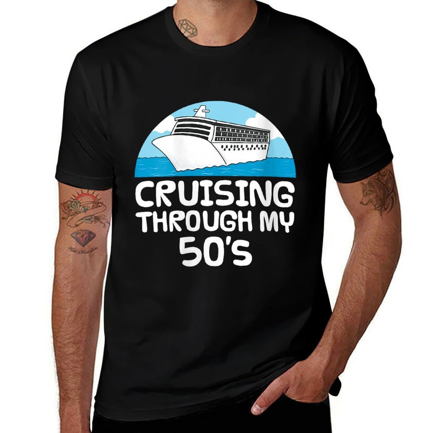 Womens Cruising Through My 50's, Cruise Ship 50th Birthday Vacation Vintage-inspired T-Shirt
