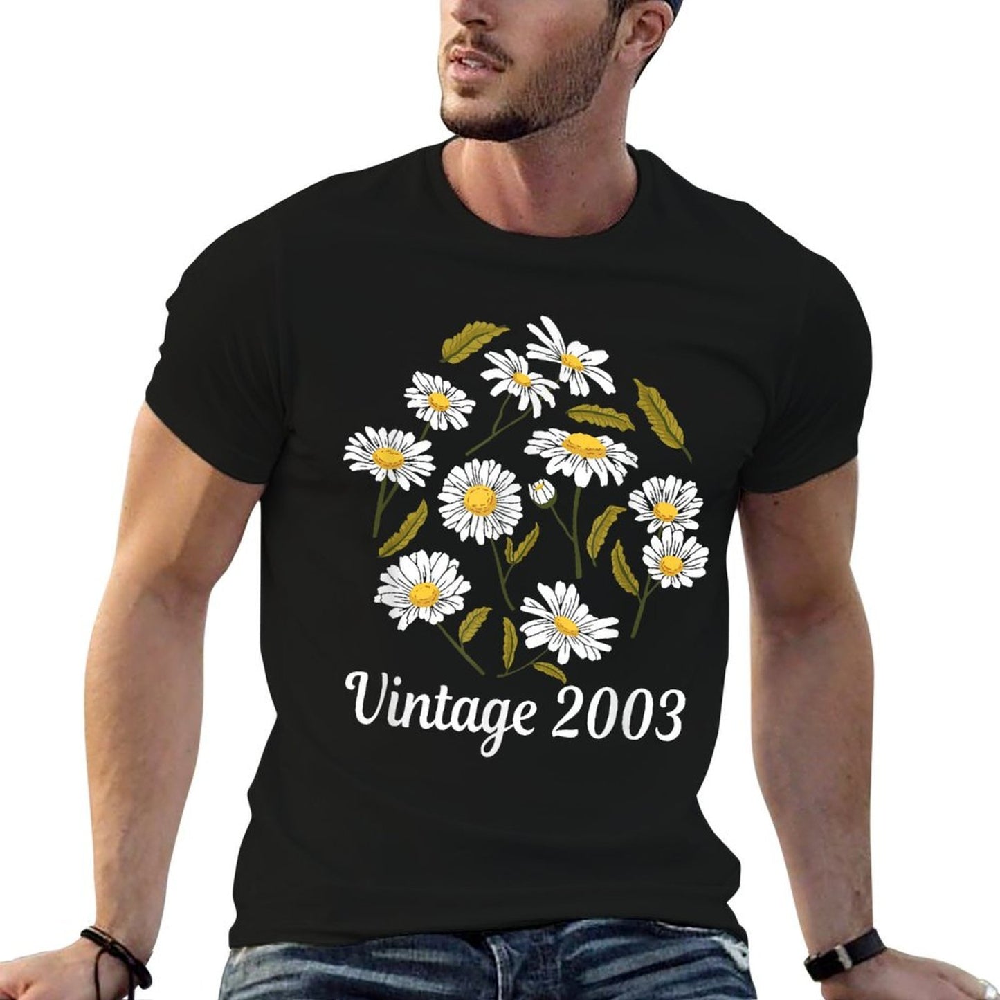 Vintage 2003 Cute Spring Summer Daisy Flower 21st Birthday Heathered Texture T-Shirt