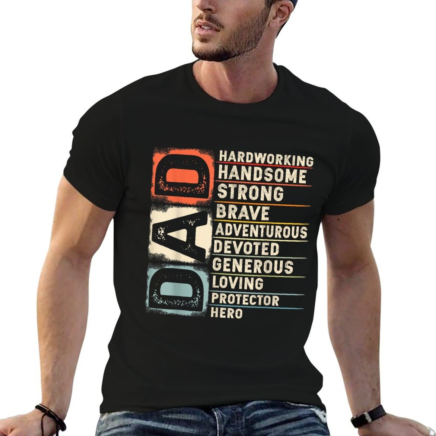 Vintage Funny Definition of Dad Retro Meme Joke Father's Day Ribbed Collar T-Shirt