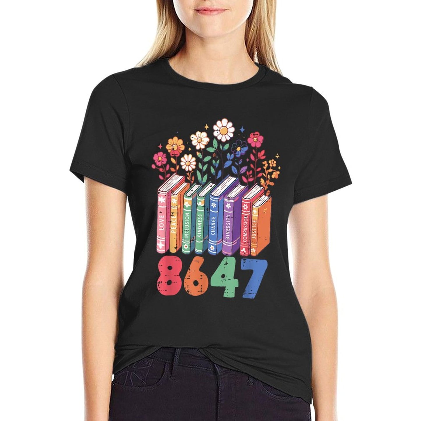 Resist 8647 Books Love Peace Protest Anti Women Girls Oversized Silhouette T-Shirt
