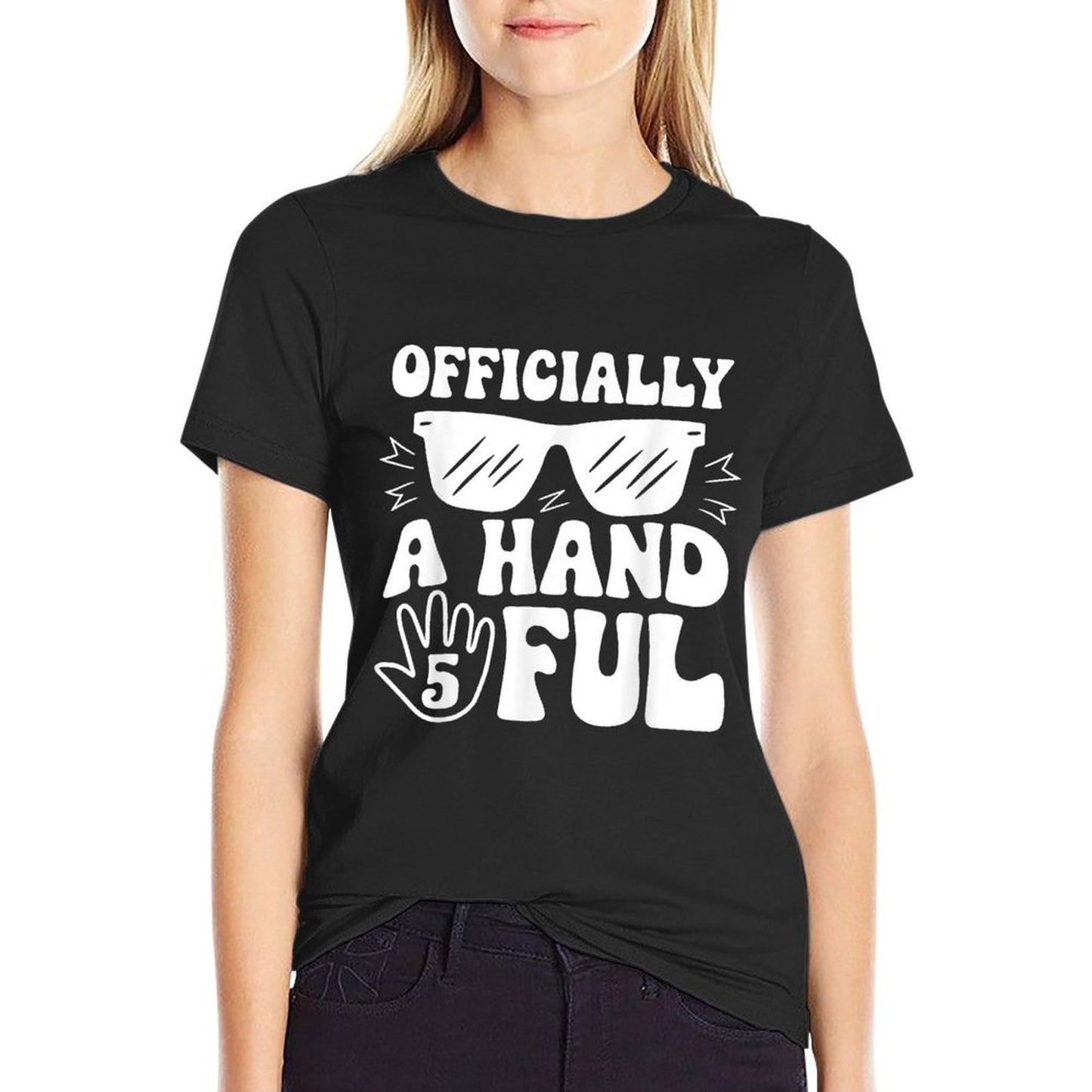 I'm Officially A Handful 5th Birthday Party Boys Funny Five Cotton T-Shirt