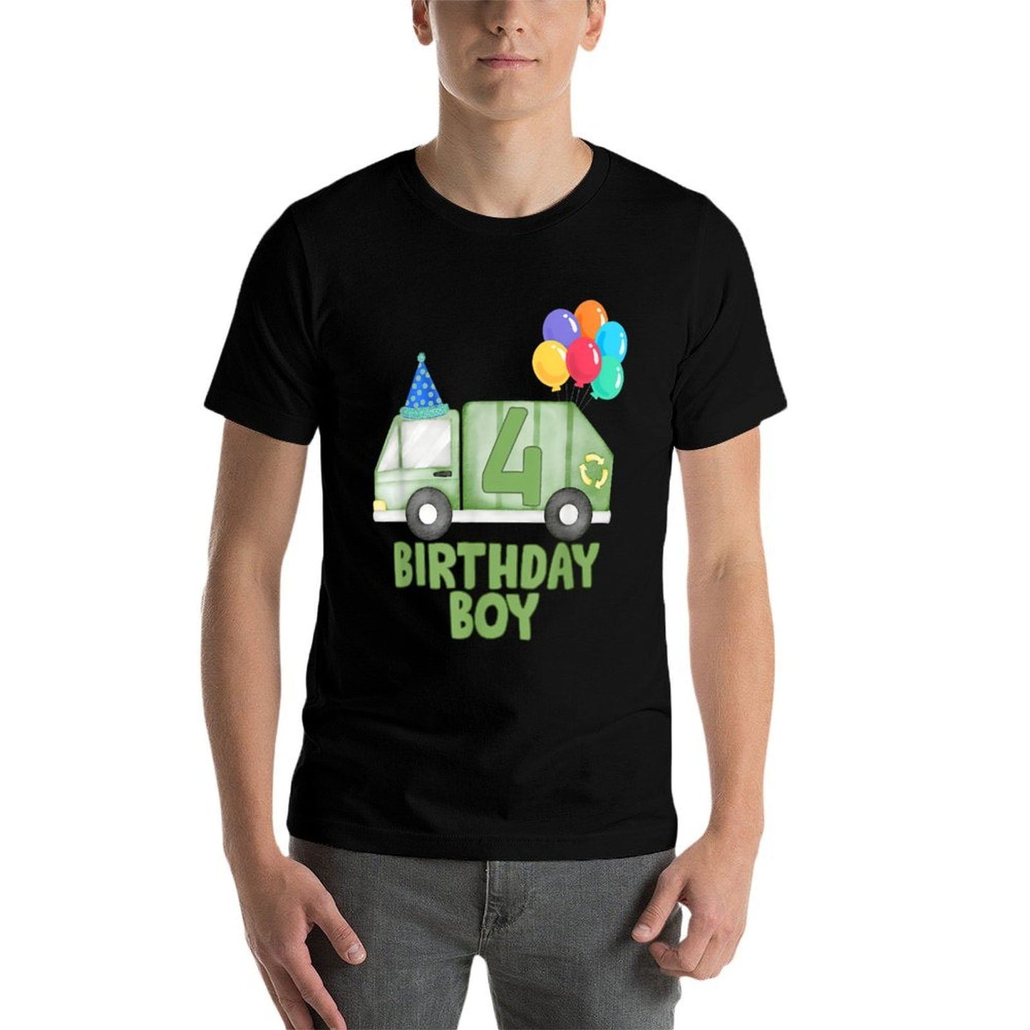 Garbage Truck Birthday Boy Girl Trash Truck 4th Birthday Fade-proof Color T-Shirt