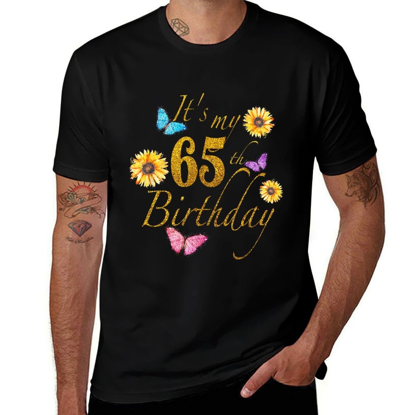 Sunflower Butterfly Happy Its My 65th Birthday Gift Affordable Price T-Shirt