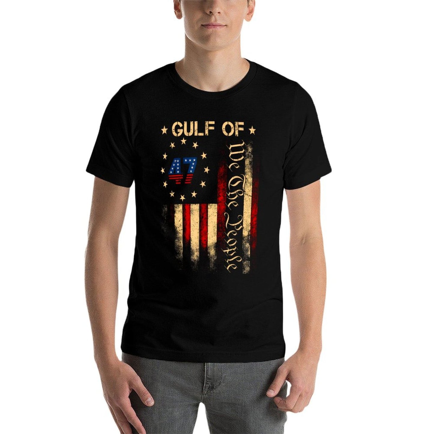 Gulf of USA America Funny USA Flag Oversized Silhouette T-Shirt