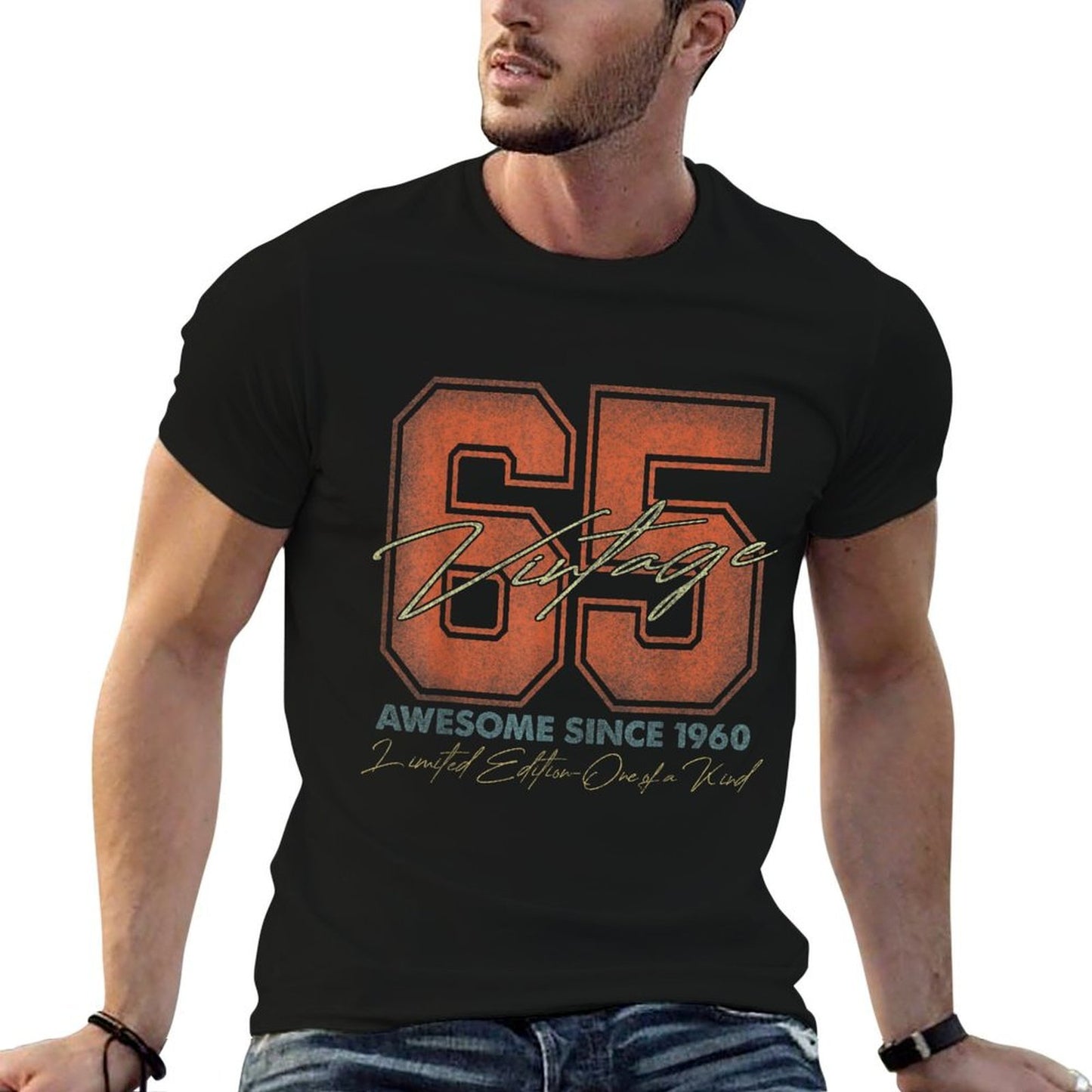 Vintage Numbers For Men And Women 2025 65th Birthday - Unisex, Black, Small,, Classic,, Crew Neck,, 1 Count Slim-fit Cut T-Shirt