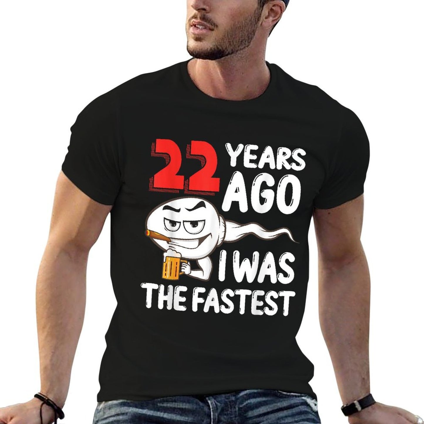 Mens 22nd Birthday Gag Dress 22 Years Ago I Was The Fastest Funny Ribbed Collar T-Shirt