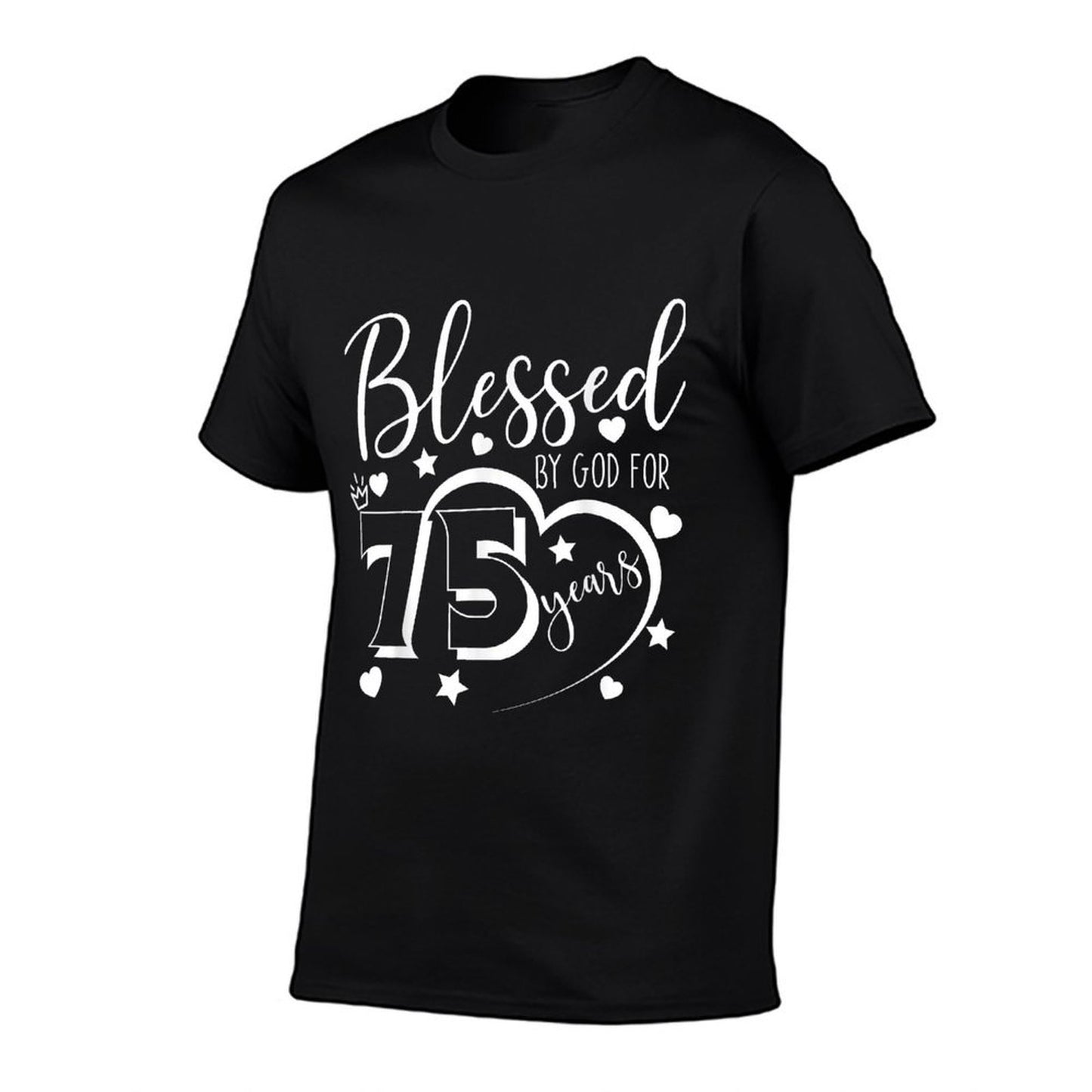 Vintage Blessed by God for 75 Years Happy 75th Birthday Ribbed Collar T-Shirt
