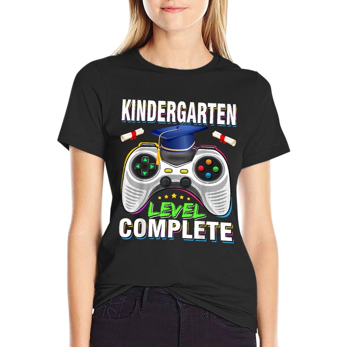 Kindergarten Level Complete Graduation Class 2024 Boys Gamer Fade-proof Color T-Shirt