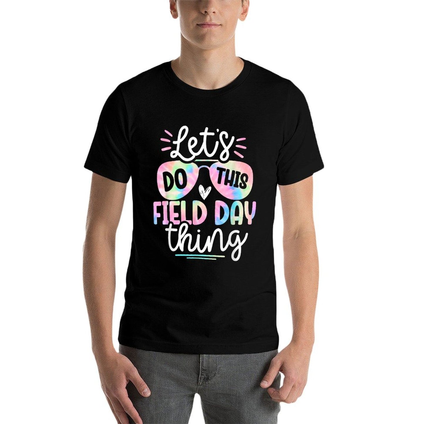 School Field Day Tie Dye Field Day Teachers Kids Ribbed Collar T-Shirt