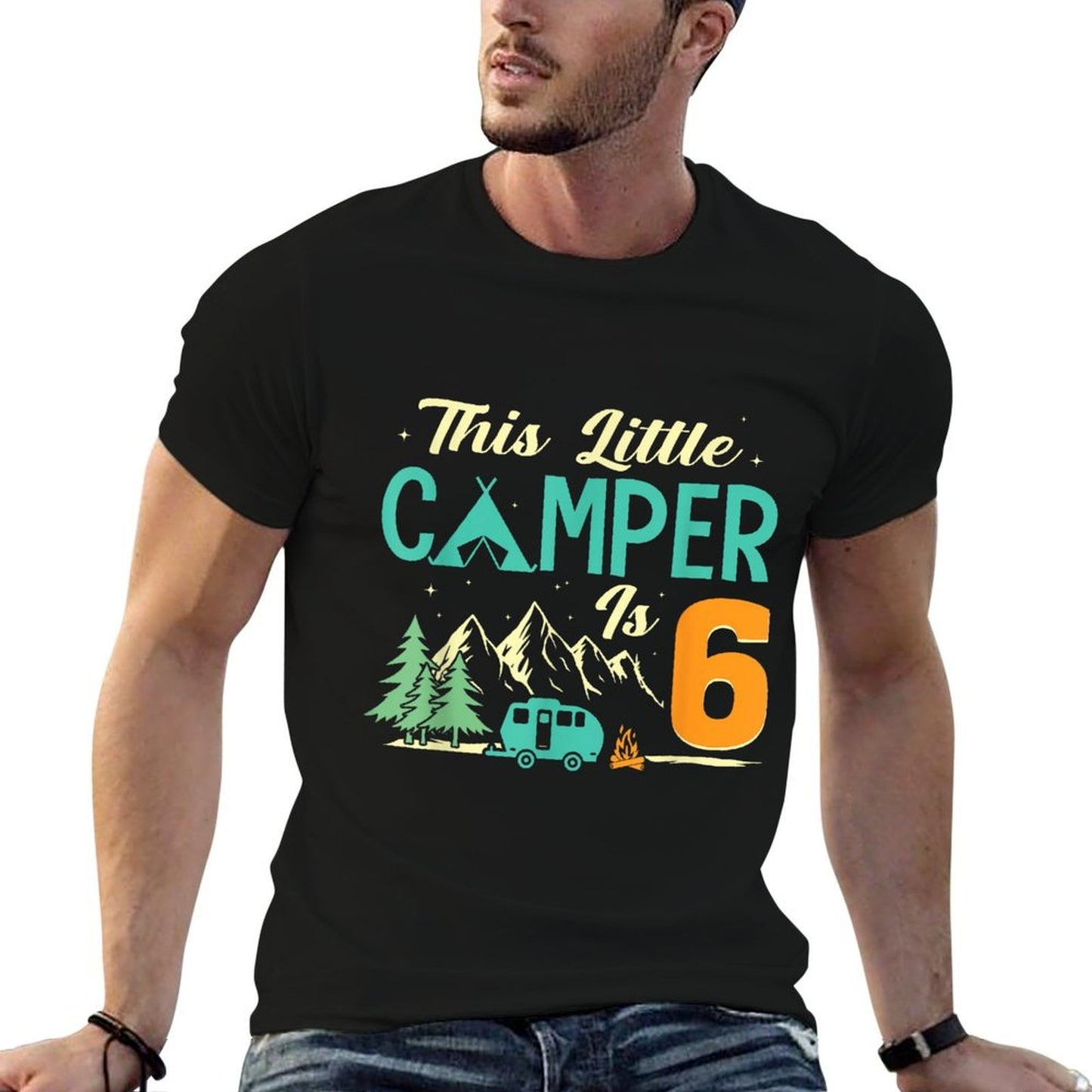 This Little Camper Is 6 Camp Lover 6th Camping Birthday Stretchy T-Shirt