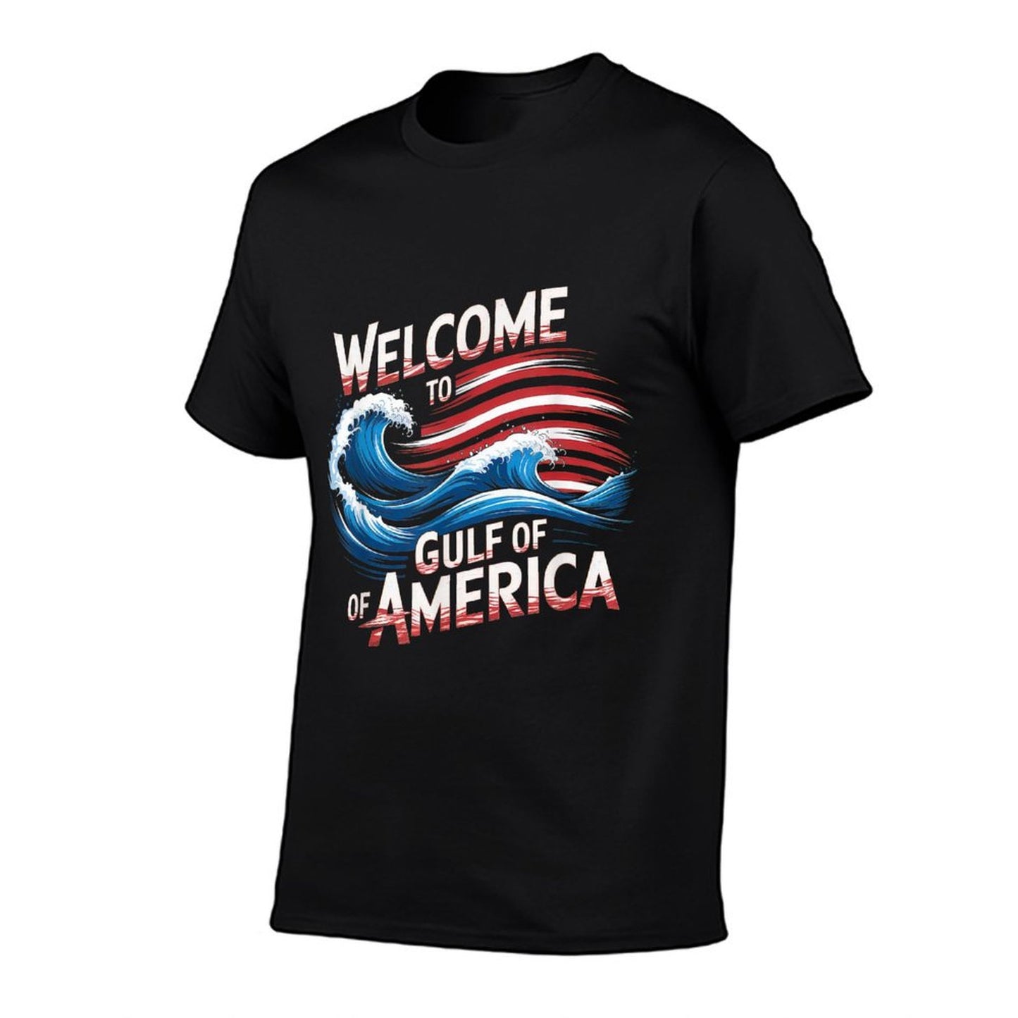 Gulf Of USA America Gift Men Women Flag Beach Ribbed Collar T-Shirt