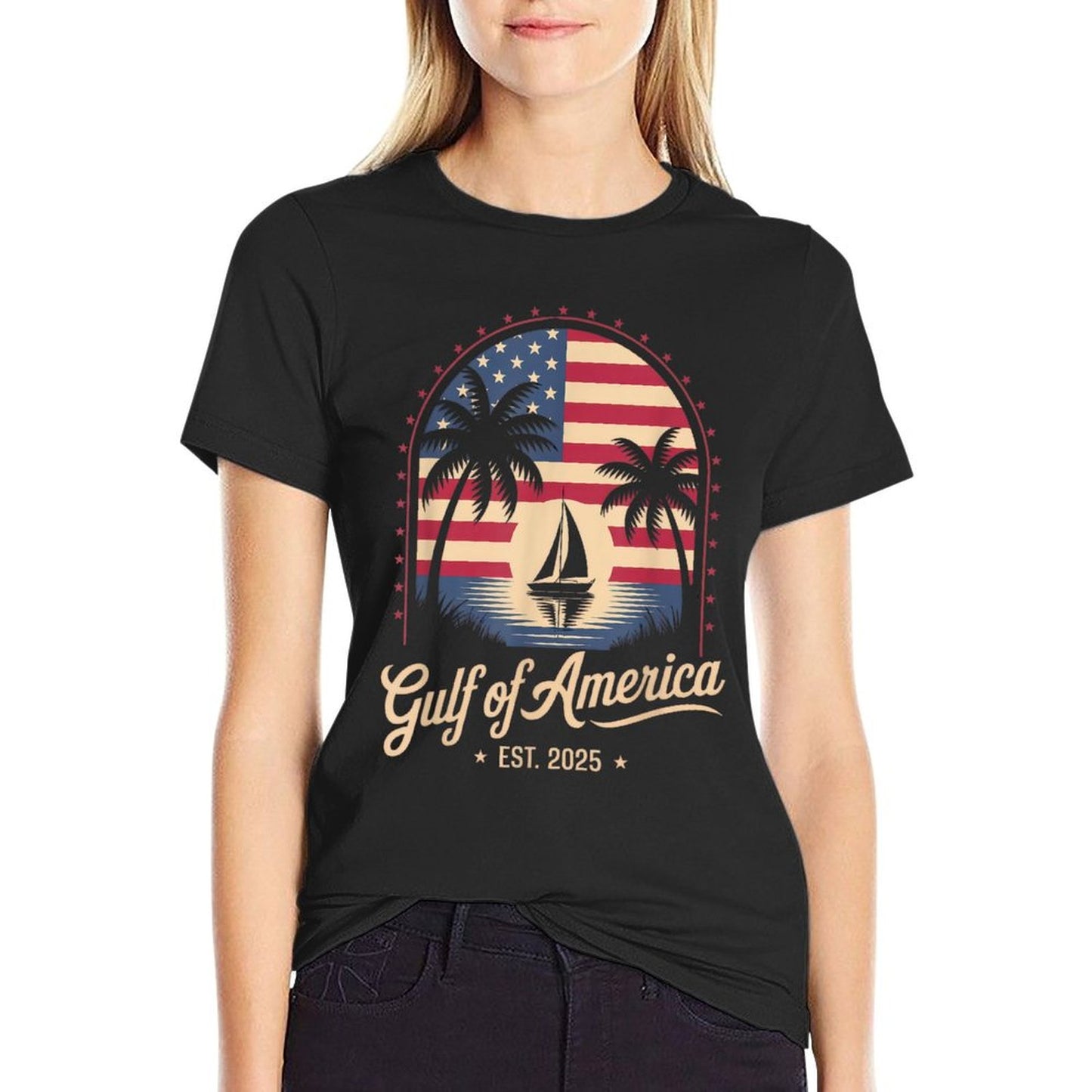 Retro Gulf Of USA America Est 2025 Gulf Mexico American Flag Slim-fit Cut T-Shirt