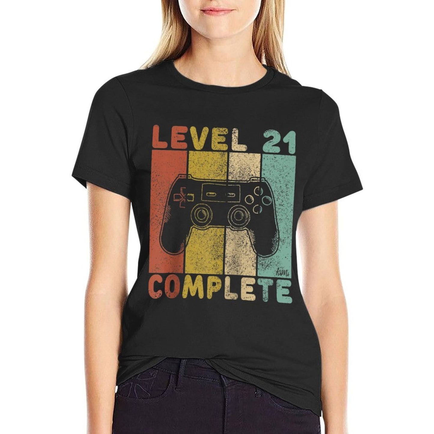 Mens 21st Birthday Men Gaming Level 21 Complete Raglan Baseball Oversized Silhouette T-Shirt