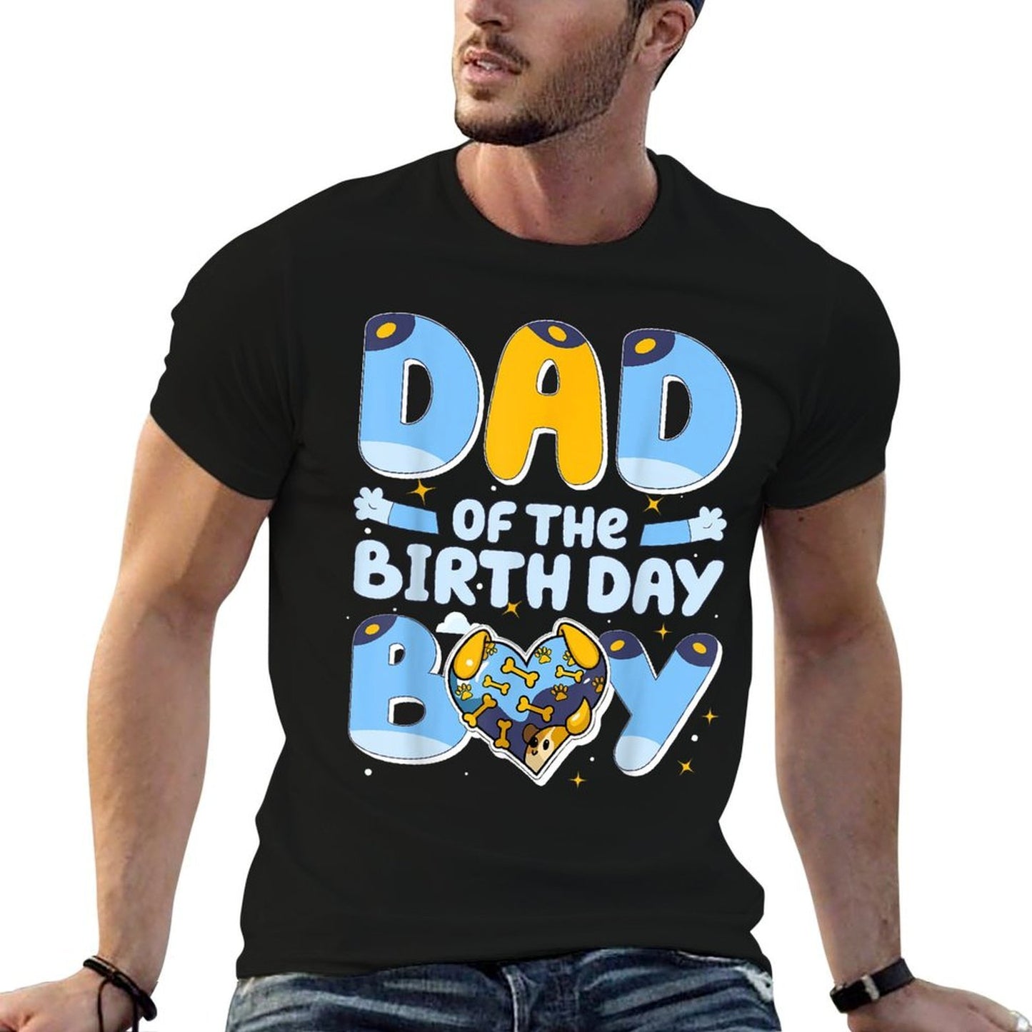 Dad Of The Birthday Boy Funny Blue Dog Family Matching Comfortable T-Shirt