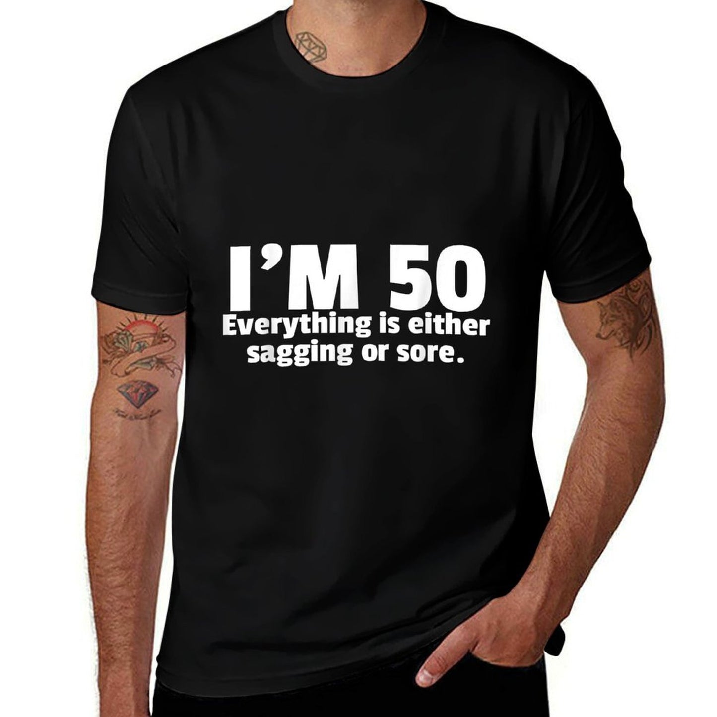 Funny 50th Birthday Gag Gift For Him Or Her Sagging Or Sore Polyester Blend T-Shirt