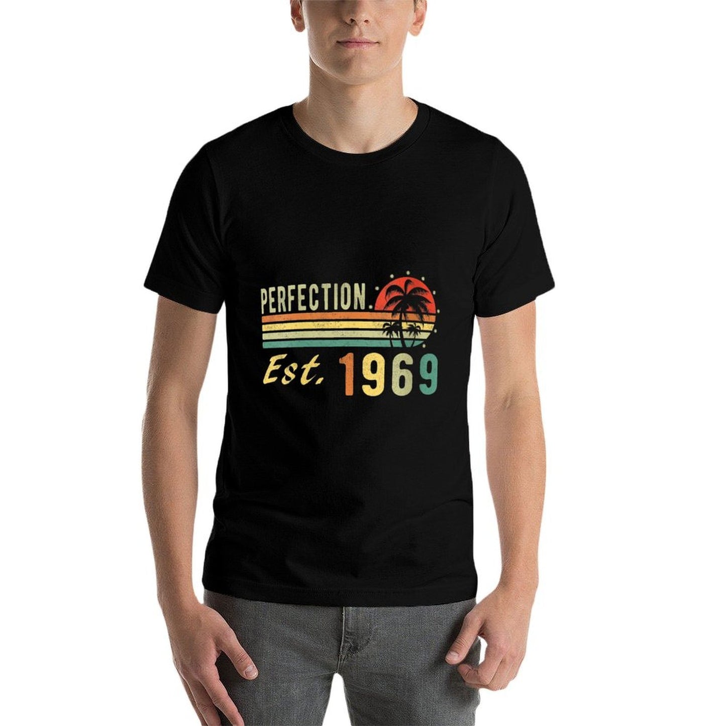 Womens Born In 1969, Perfection Est. 1969 Distressed Retro Birthday Graphic-printed T-Shirt