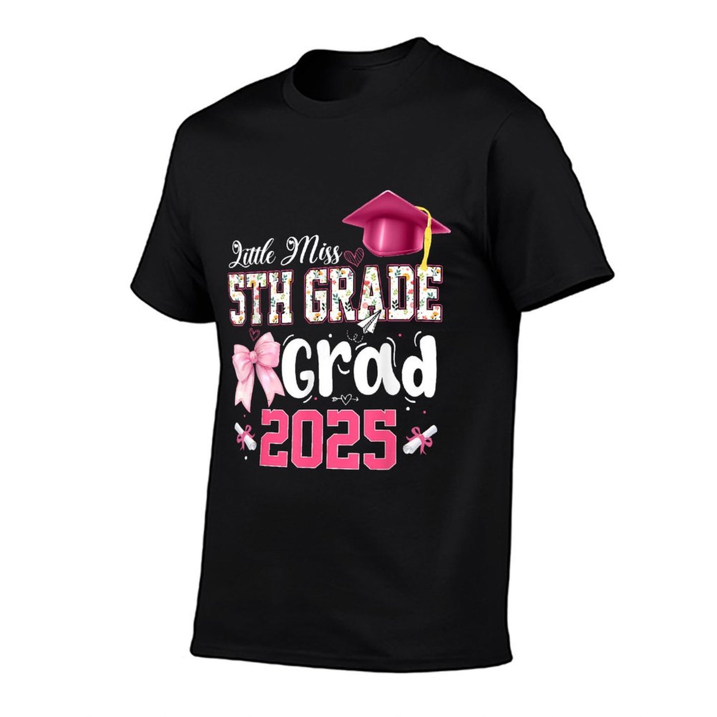 Little Miss 5th Grade Graduation Graduate Coquette Bow Kids Rolled Sleeves T-Shirt