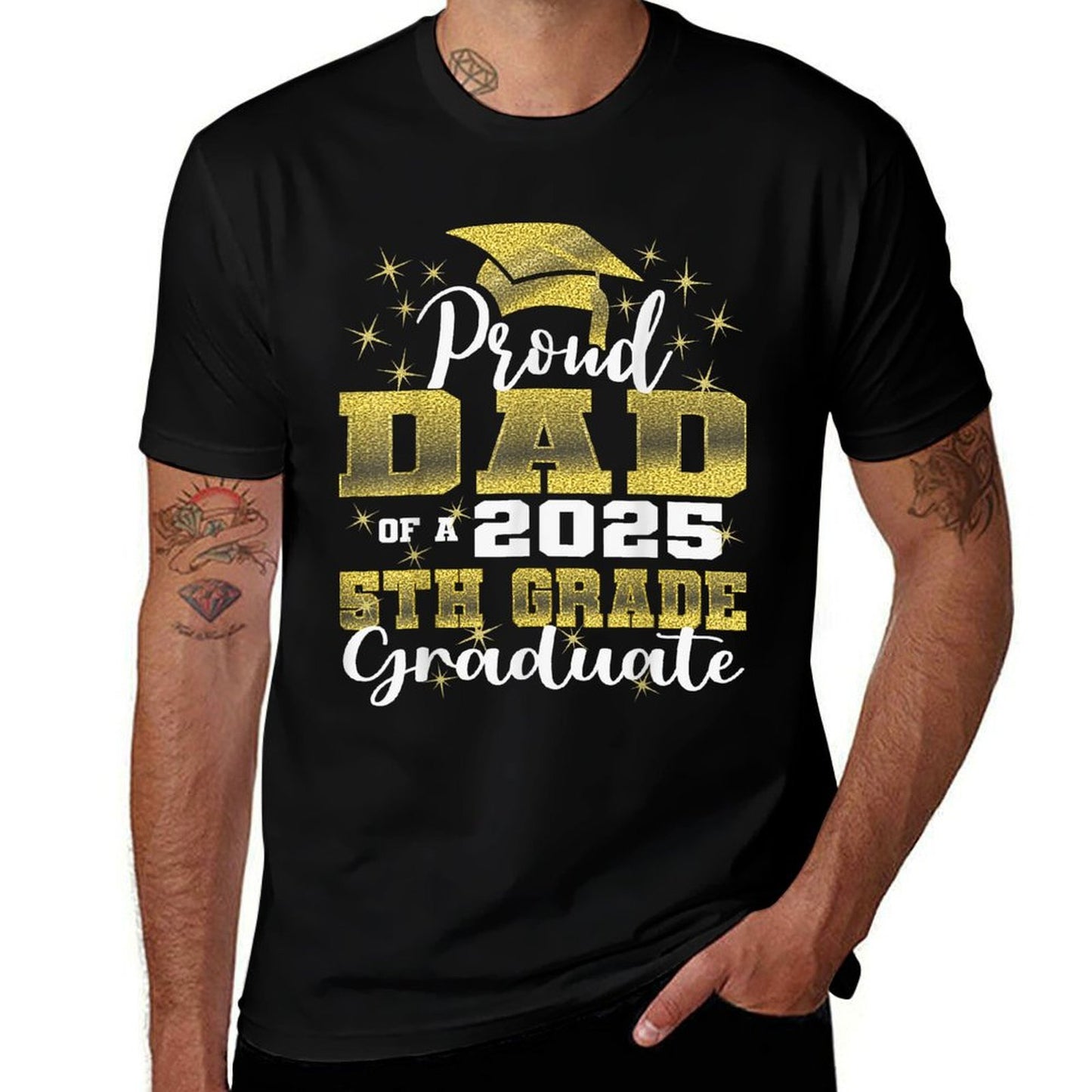 Proud Dad of 5th Grade Graduate 2025 Elementary Graduation Affordable Price T-Shirt