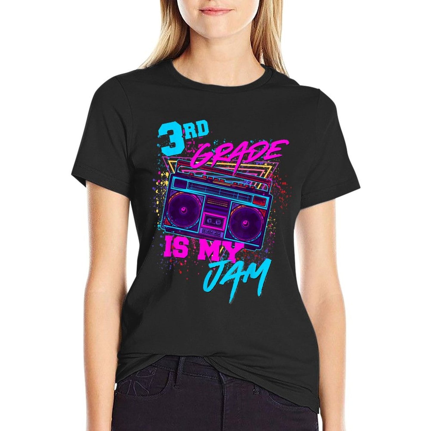 3rd Grade Is My Jam Third 80s 1980s Teacher Student Retro Rolled Sleeves T-Shirt