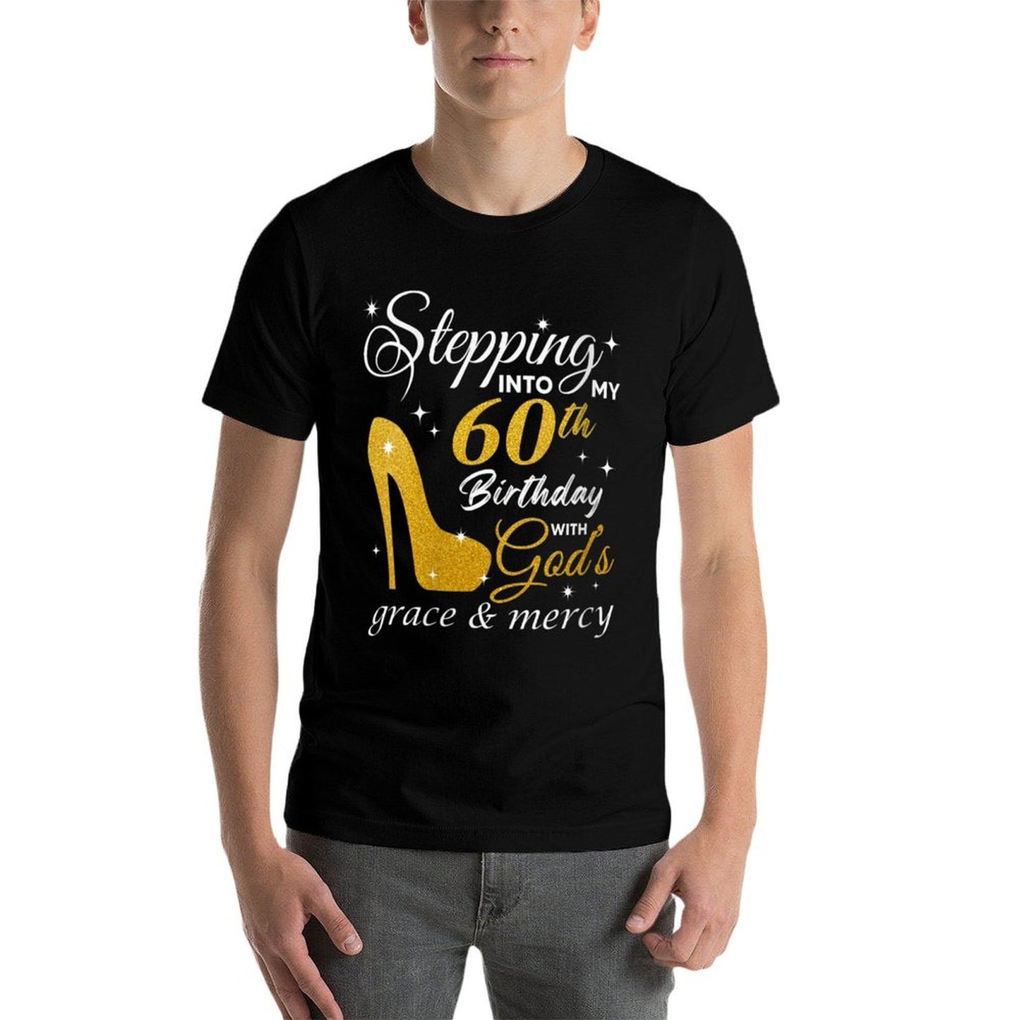 Womens Stepping Into My 60th Birthday With God's Grace And Mercy Rolled Sleeves T-Shirt