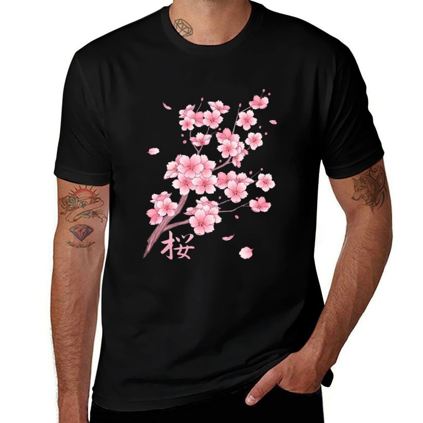 Falling Sakura Cherry Blossom Polyester Blend T-Shirt