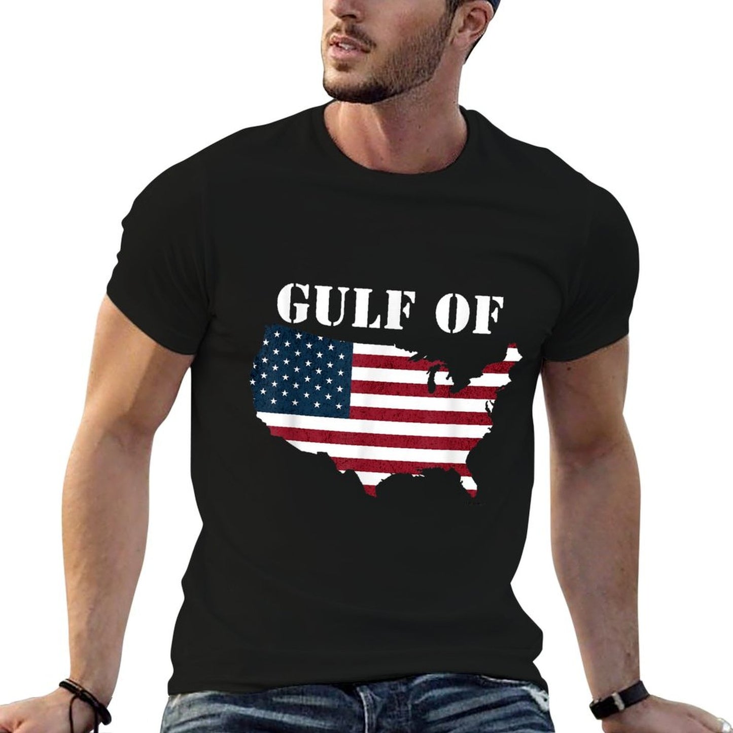 Gulf Of United States Of America Map Funny Patriotic Oversized Silhouette T-Shirt