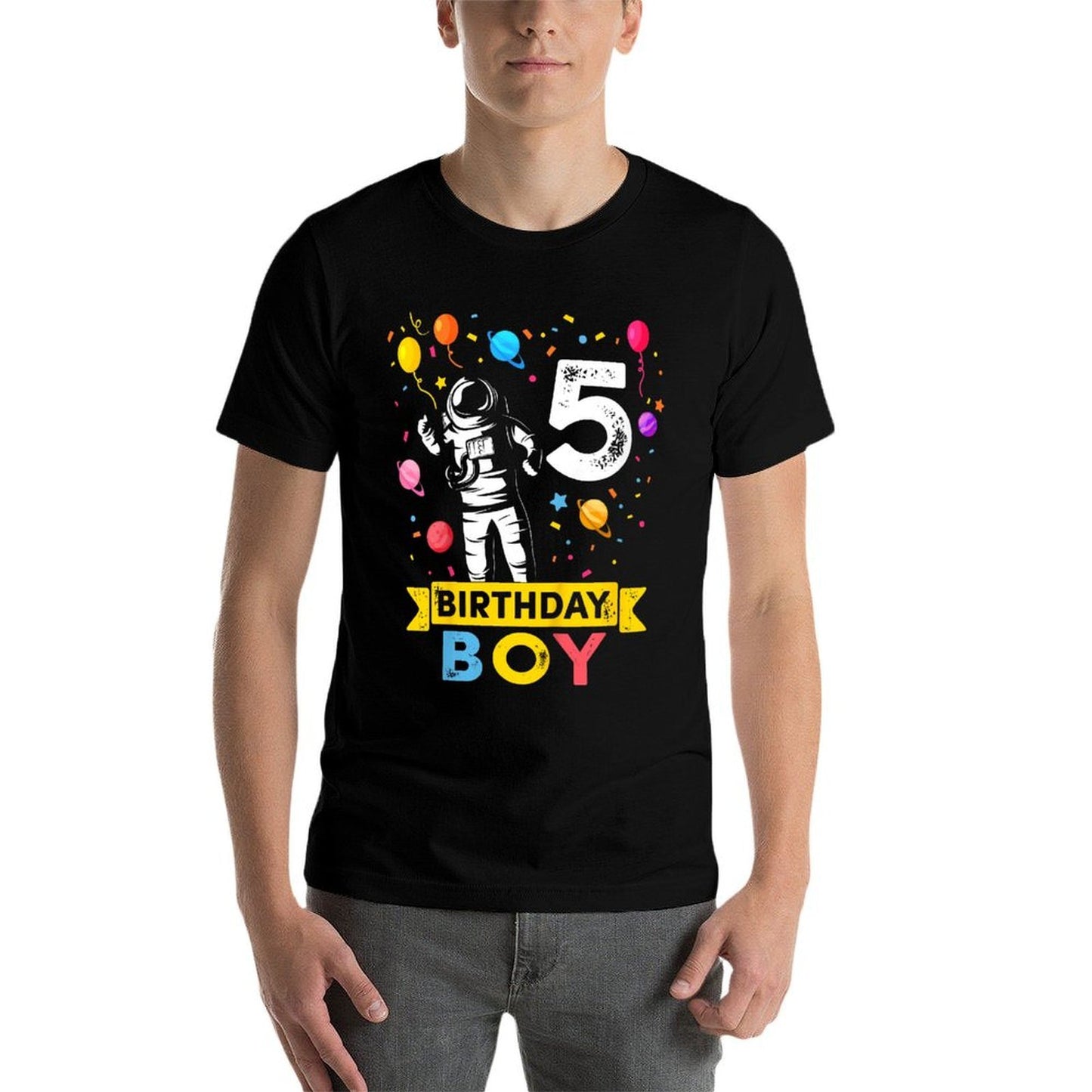 Kids 5 Year Old Boy Astronaut 5th Birthday Boy Oversized Silhouette T-Shirt