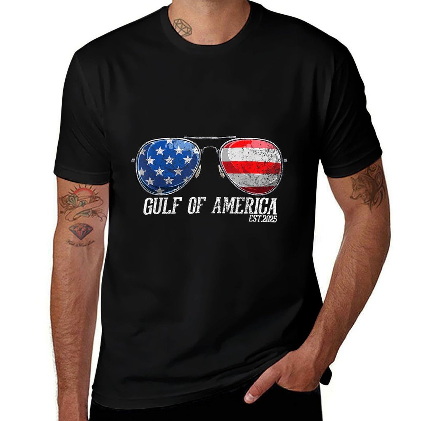 Gulf of US America Est 2025 US Flag Sunglasses Easy-care T-Shirt