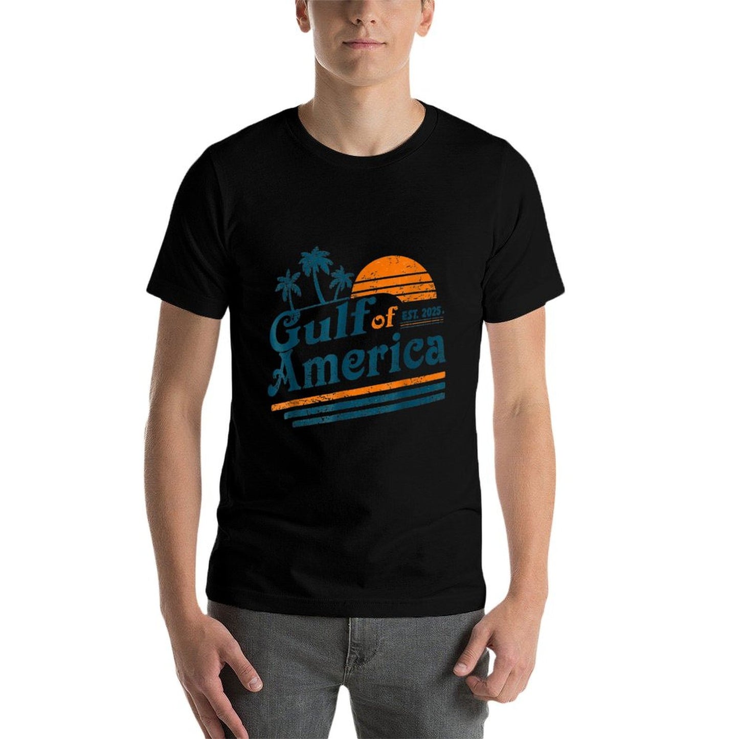 Retro Vintage Gulf Of US America 2025 American Flag Eco-friendly Material T-Shirt
