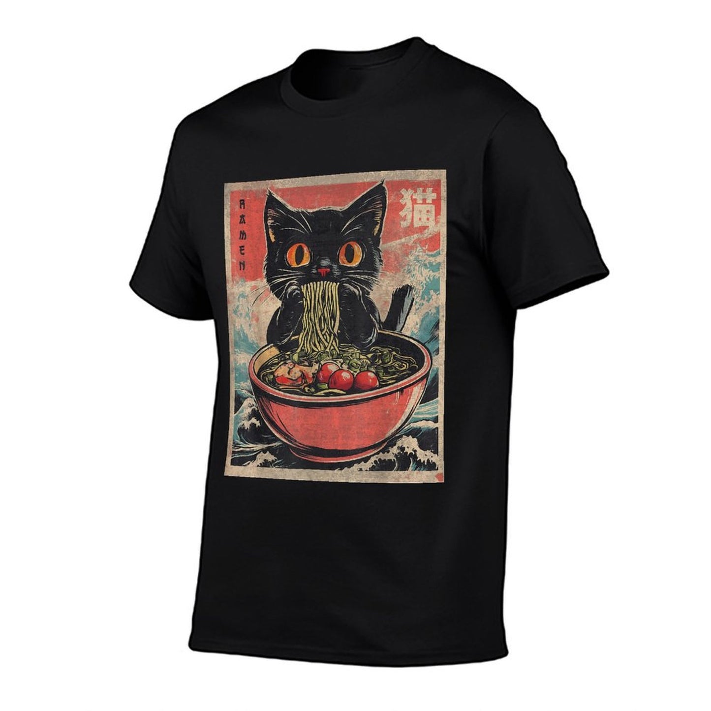 Anime For Men Women Kids Cat Ramen Noodles Unisex Anime Cat Ramen Japanese Funny Graphics Kawaii Cat Anime Gifts Black XS Heathered Texture T-Shirt
