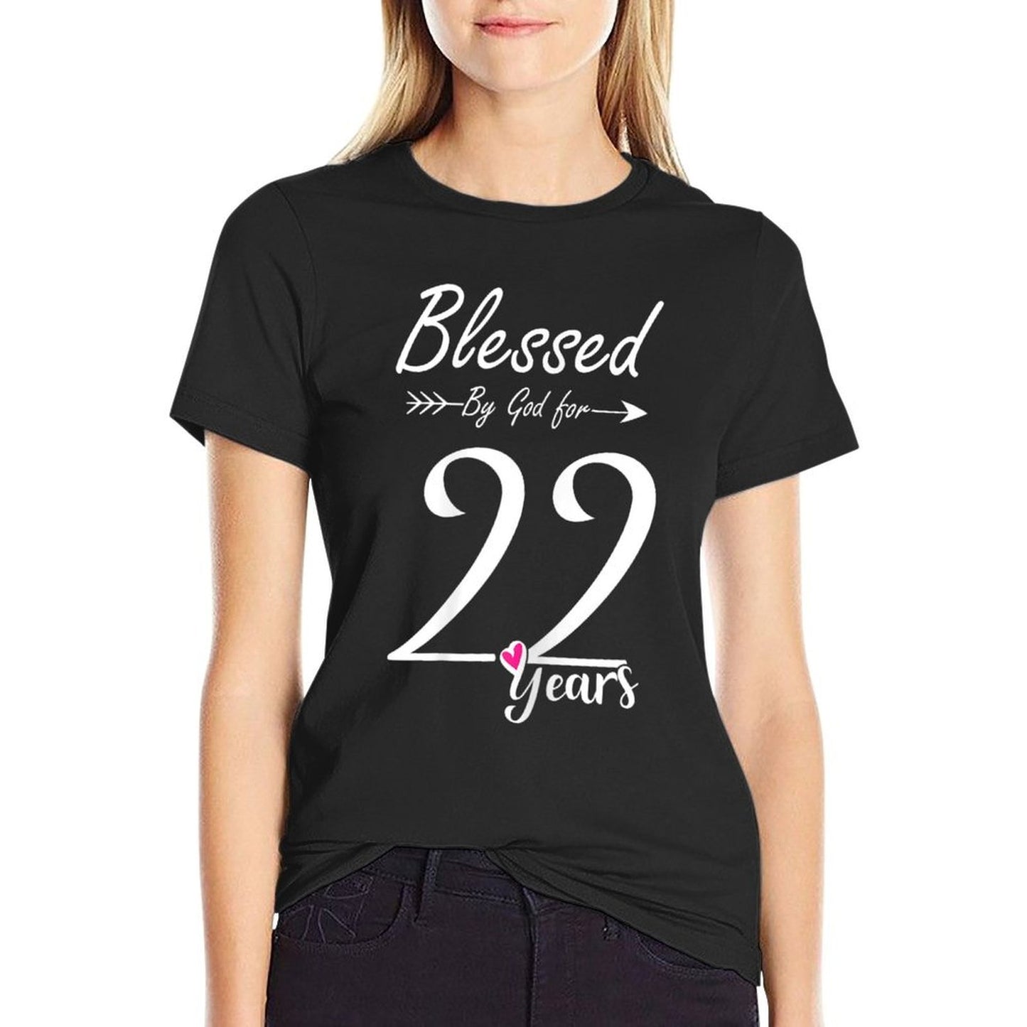 Womens 22nd Birthday Gift And Blessed for 22 Years Birthday Summer-ready Fabric T-Shirt