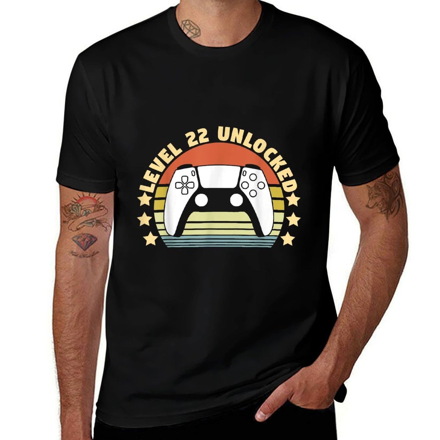 Level 22 Unlocked Funny Video Gamer 22nd Birthday Oversized Silhouette T-Shirt