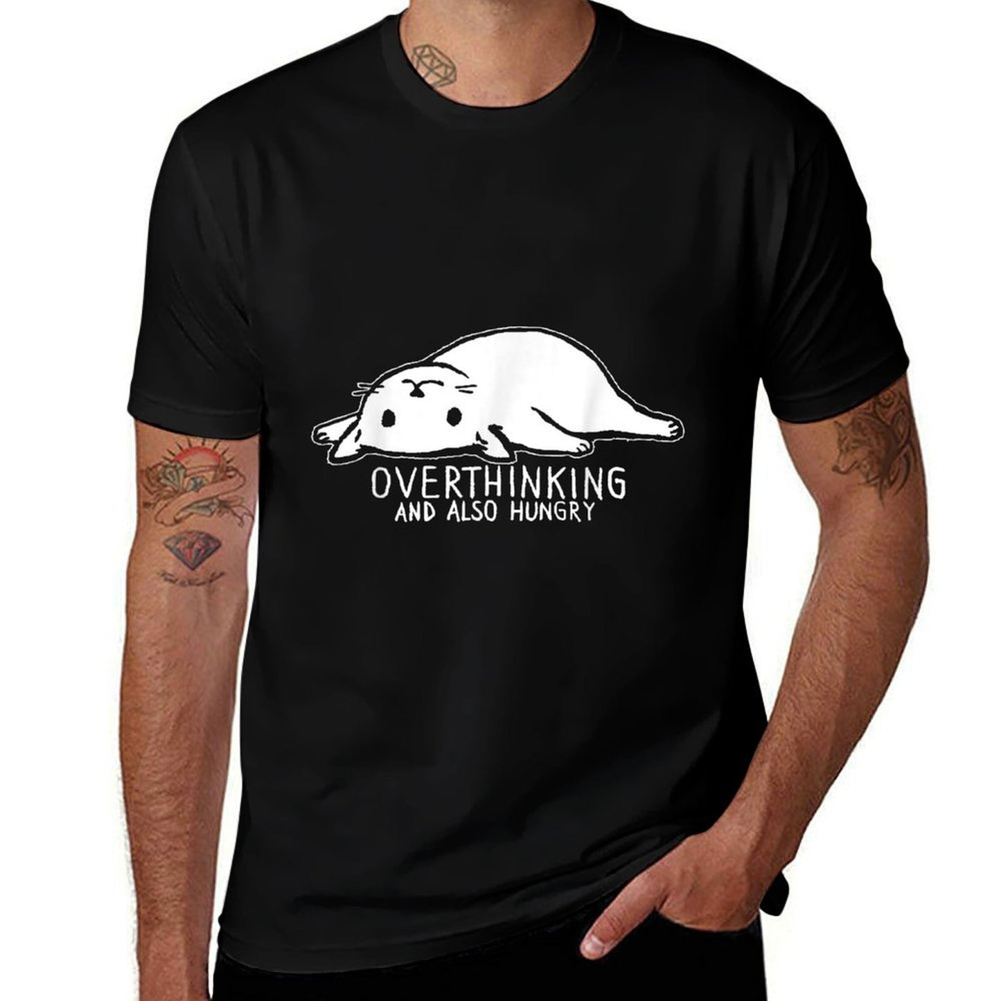 Funny Cat Meme Overthinking And Also Hungry Sarcastic Women Breathable T-Shirt